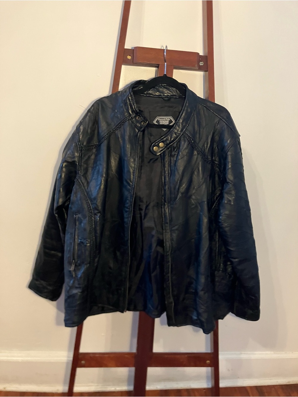 Diamond Plate Genuine Leather Motorcycle Jacket Mens 2X Biker Coat
